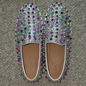 Silver Multicolor Studded Men's Loafers